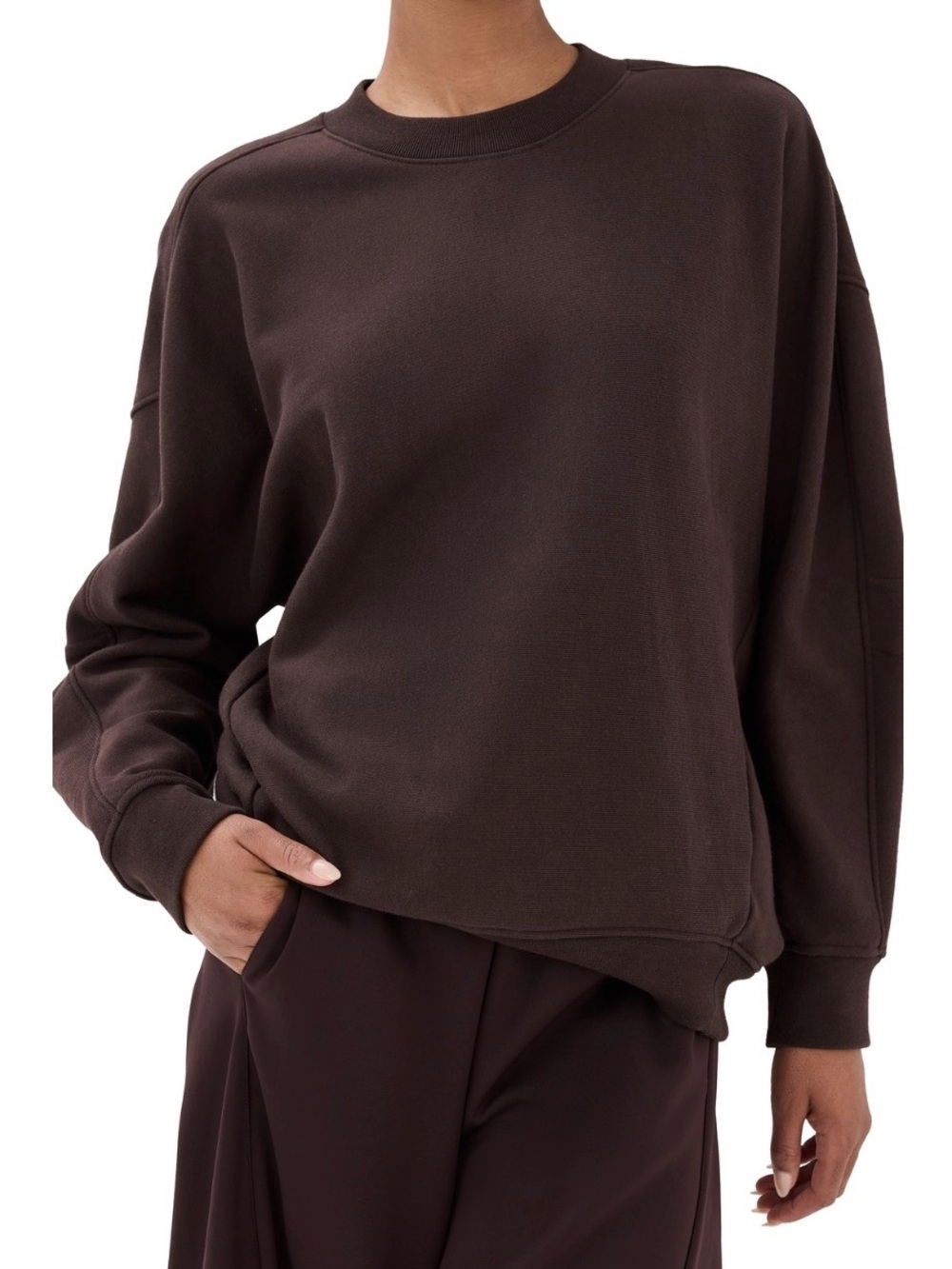 TIBI Fundamentals Cocoon Crewneck Sweatshirt in Brown, size Medium.